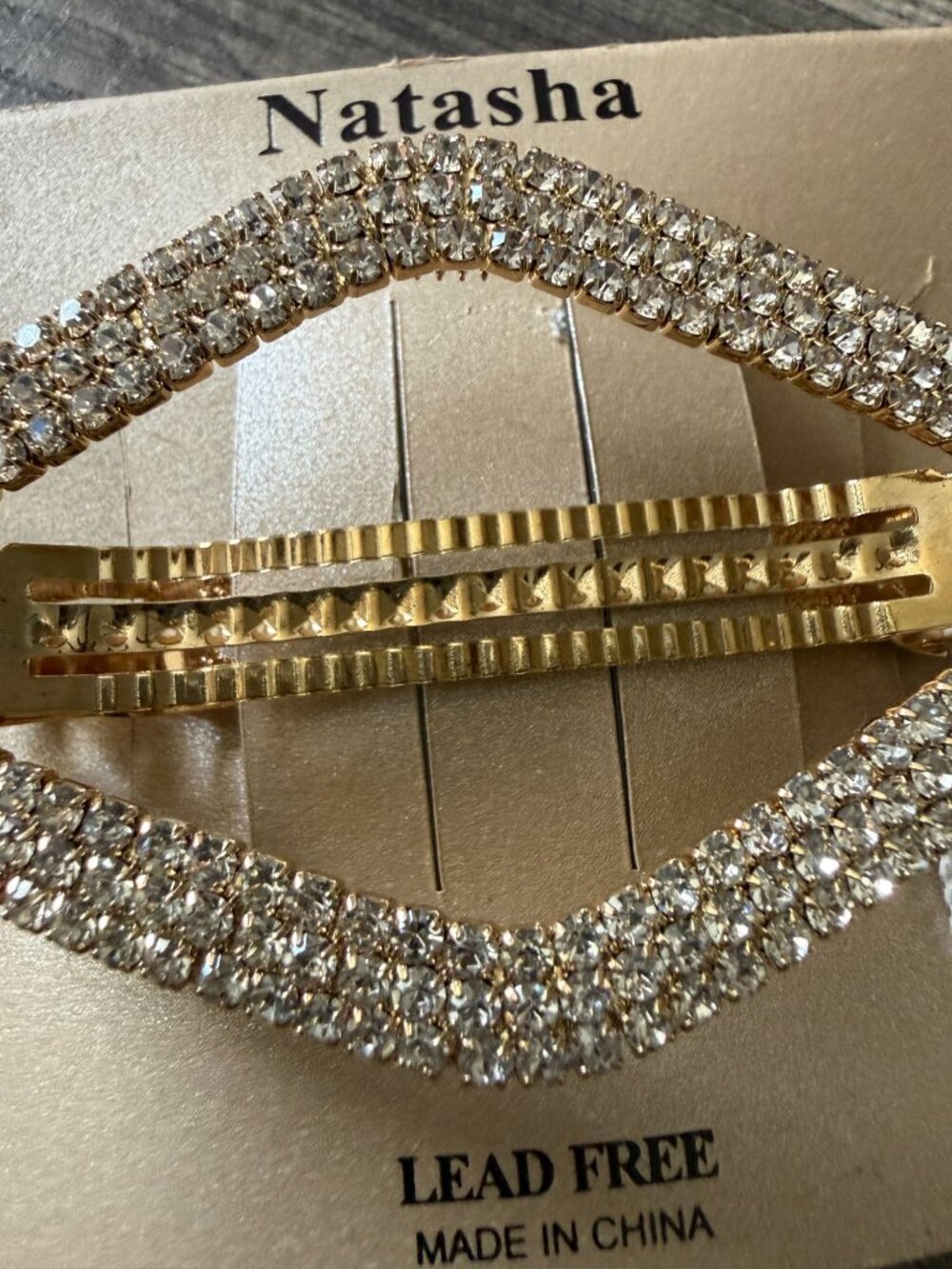 NWT Natasha Gold-Tone Rhinestone Barrette Diamond Shaped 3.5 Inches Bridal Prom - Picture 4 of 5